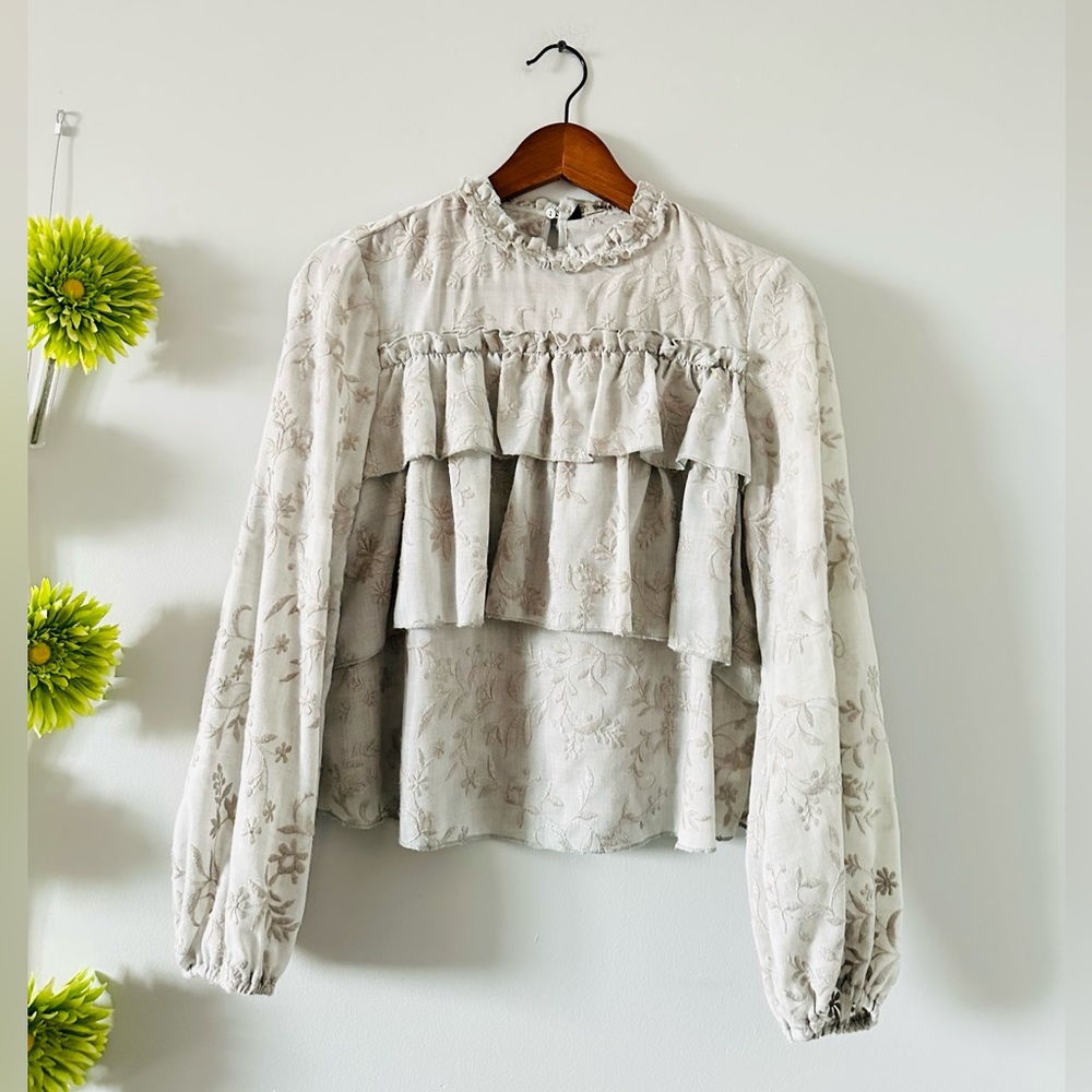 Zara | Embroidered Ruffle Blouse